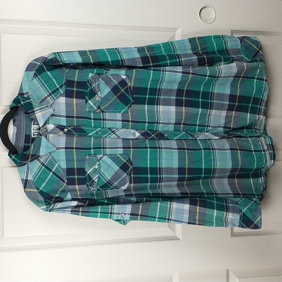 BKE Other - BKE Vintage Green Blue Plaid Snap Button Down Flannel Shirt Pockets Mens XL